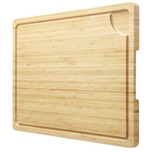 Tabla de Cortar Grande para Cocina Takywep, Tabla de Madera de Bambú de 20 x 14 pulgadas con Asas y Ranuras para Jugos, Tabla Reversible para Quesos y Embutidos miniatura 1