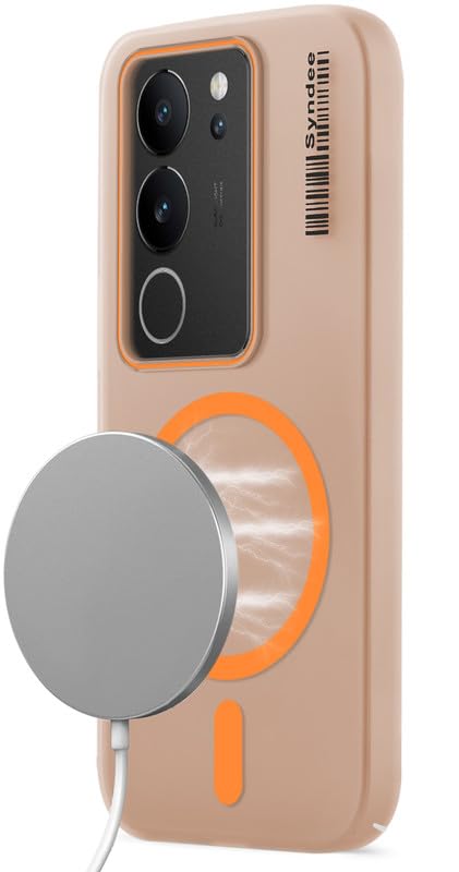 Image of Mr. Case Back Cover for Vivo V29 5G Sleek Frosted Translucent Back Only Compatible with Wireless Magnetic Accessories | Anti-Scratch Shockproof Phone Case - Orange