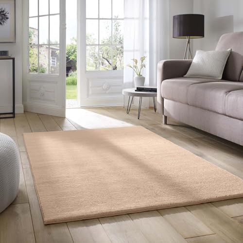 Taracarpet Supersoft kurzflor Teppich Fiona Wohnzimmer Schlafzimmer Kinderzimmer Flur Läufer waschbar rutschfest Uni beige 200x290 cm