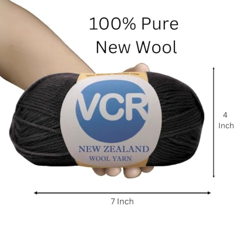 Image of VCR Black Chunky Wool Yarn,100 Grams, Hank, 196 Meters, 100% New Zealand Wool Knitting Yarn, Soft Crosia Thread Suitable for Baby Blankets & Booties Pack of 1