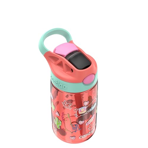 Image of Contigo Autospout Kids Water Bottle, 14oz, Pack of 1, Coral /Llamas