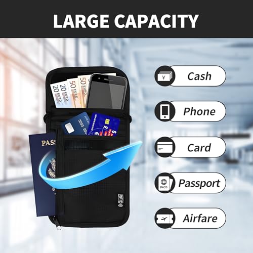 Keratobleem Brustbeutel mit RFID Schutz, Anti-Diebstahl Reisegeldbeutel, Weicher Brustbeutel zum Reisen Unisex,Tasche Sicherheit Umhängegeldbeutel,für Passport,Kreditkarten,Smartphone,Münzen,Geld