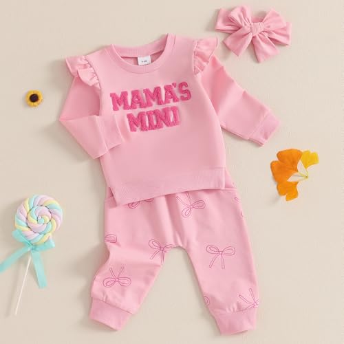 Toddler Baby Girl Outfits Letter Print Flying Sleeve Sweatshirt with Heart Pattern Pants Headband3