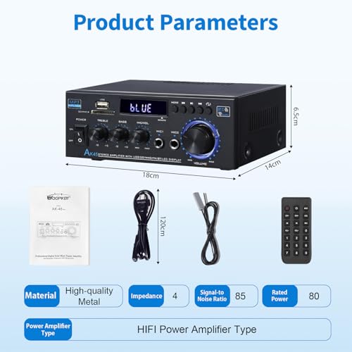 Amplificateur audio stéréo HiFi AK45 Bluetooth 2 canaux 60W avec télécommande pour la maison - 7
