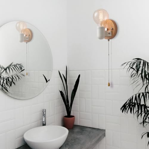 Image of Wall Light Fixture with Pull Chain, Wall Sconce with On Off Switch， Hardwired Wall Lighting Indoor Vintage Industrial Farmhouse Retro Lighting for Bedroom Hallway Bathroom Vanity,E26