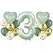Cadimus Grün Luftballon 3.Geburtstag,40 Zoll Olivgrün Folienballon 3,Grüne Zahlenballons,Geburtstagsdeko 3 Jahr Jungen und Mädchen,Herz Folienballon,3 Jahr Ballon