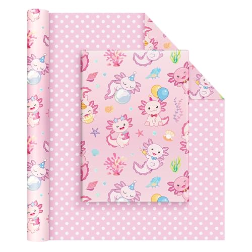 WERNNSAI Axolotl Wrapping Paper 17 In x 33 Ft Girls Birthday Wrapping Paper
