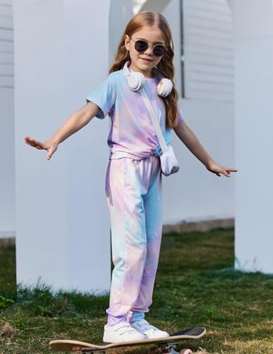 Image of Arshiner Girls Clothing Sets Tie Dye Twist Front Tops & Sweatpants Outfits Sportwear Sweatsuits Tracksuits 4-13 Year