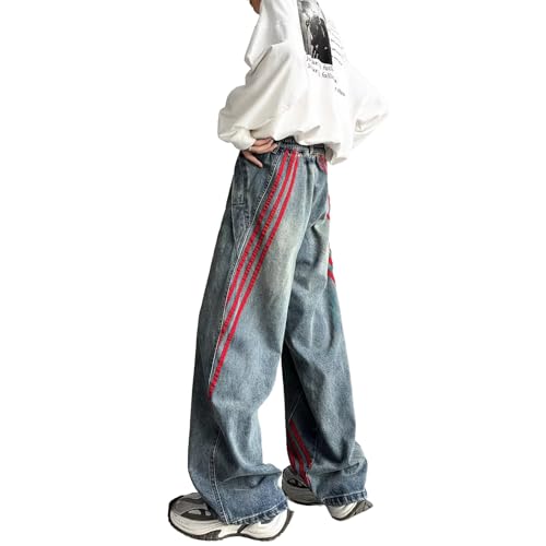 Baggy Jeans Men Y2k Striped Jeans Men Relaxed Fit Washed Stripe Wide Leg Streetwear for Skater Denim Pants Casual