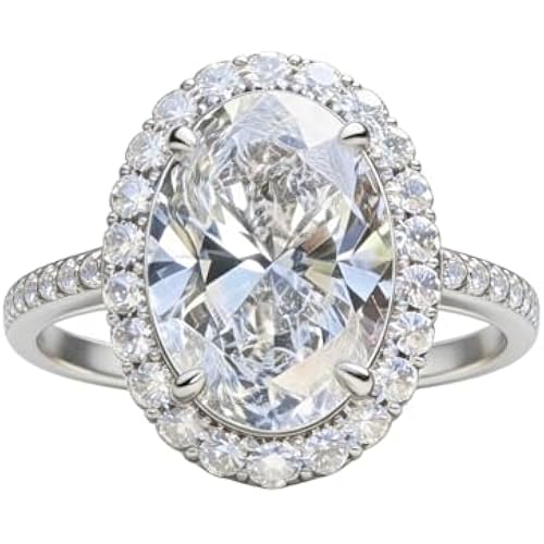 Sparkle 925 Sterling Silver Plated Halo Oval Cut Diamond Engagement Ring for Women Cubic Zirconia Wedding Ring Simulated Diamond Fashion Party Accessories Promise Ring Size 8