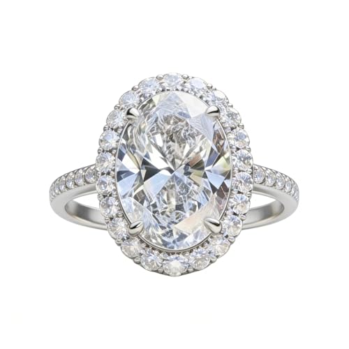 Sparkle 925 Sterling Silver Plated Halo Oval Cut Diamond Engagement Ring for Women Cubic Zirconia Wedding Ring Simulated Diamond Fashion Party Accessories Promise Ring Size 7
