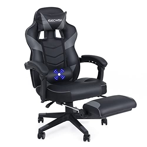 YU YUSING Chaise Gaming Ergonomique Racing Chaise de Bureau avec Réglage de Hauteur, Repose-tête et Soutien des Lombaires, PU Cuir avec Repose-Pieds Rétractable Cover
