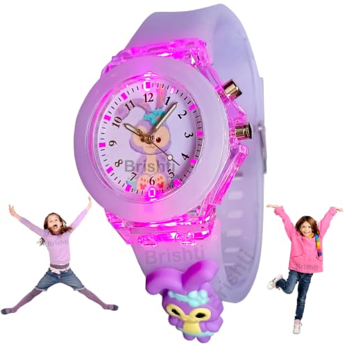 Image of Brishti 3D Cartoon Character Multicolored Glowing Digital Light and Girl's Analogue Wrist Watch | Unique 3D Cute Cartoon Character on Strap | Soft Silicone Strap | Suitable for Age 3-12 Year Kids