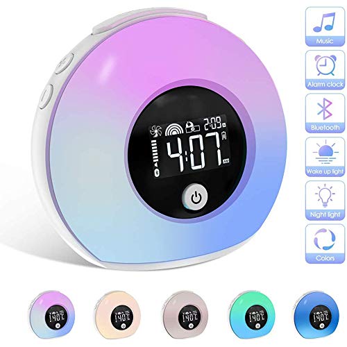Nachtlichter Bluetooth Lautsprecher, Nachttischlampe Mit Wecker, MP3-Player, FM Radio, Touch Control LED-Lampe Dimmbar Warmen Lichter & 7