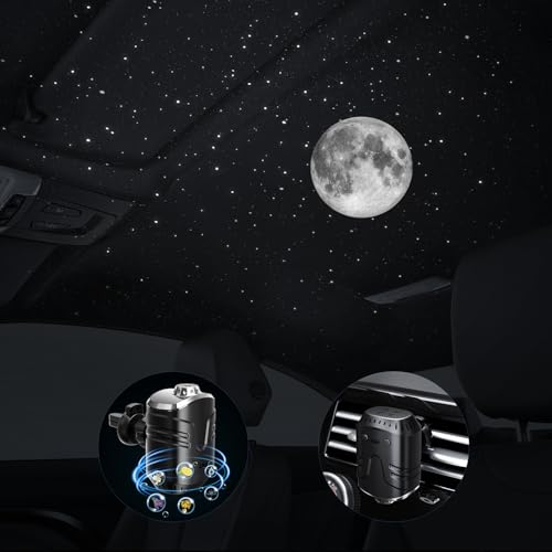 Image of Car Air Freshener Ambient Diffuser with 6 Scents, Auto On /Off Optic Star Projector for Ceiling, Accent Light with Vent Clip (Moon)