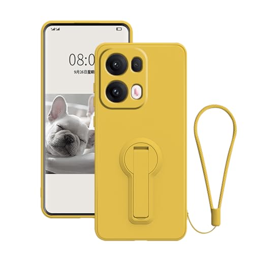 Coque Oppo Reno 13 Pro jaune en silicone avec support de visionnage et cordon