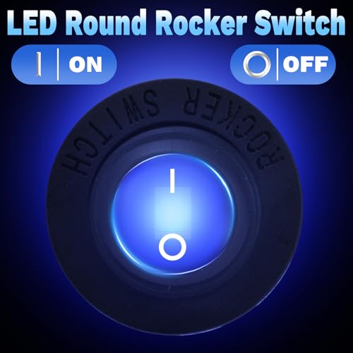 Image of BFXM Round Rocker Switch, Toggle Switch 12V, On Off Switch, SPST 3 Pin | Waterproof LED Lighted Automotive Power Switch, Marine Toggle Switch ,Automotive Replacement Electrical System Switches