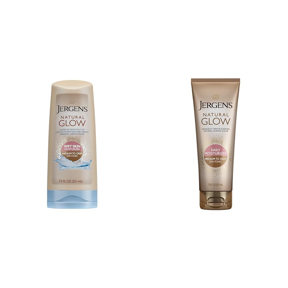 JergensNatural Glow In Shower Lotion, Self Tanner for Medium to Deep Skin Tone & Natural Glow Self Tanner Lotion, Daily Sunless Fake Tanning, Medium to Deep Skin Tone, Daily Moisturizer