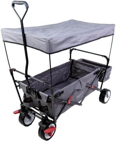 Bild von FUXTEC Faltbarer Bollerwagen FX-CT350 Grau - in weiteren 4 Farben erhältlich, klappbar mit Dach, Vorderrad-Bremse, Strand-Reifen, Hecktasche, für Kinder geeignet - Das Original mit Qualität!