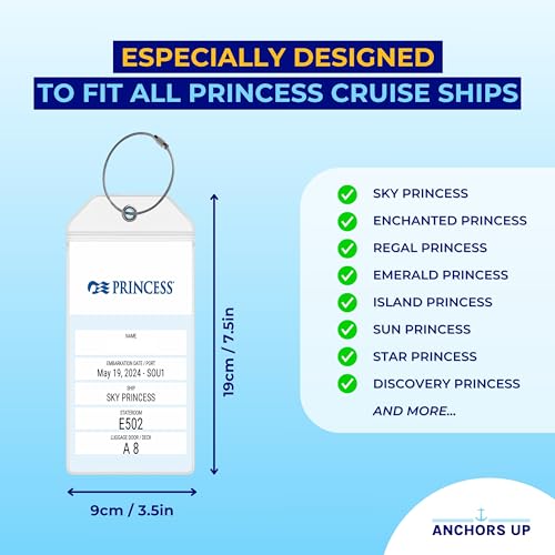 Princess Cruise Luggage Tag Holders [4 Pack] – Waterproof, Durable Plastic with Steel Loops – Fits All Princess Ships by AnchorsUp3