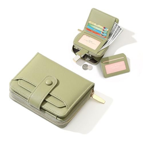 Women's Small Wallet ，RFID Blocking Soft Leather Bifold Compact Card Holder Wallet，Ladies Wallet with Card holder id window Coin Purse (Light Green)2