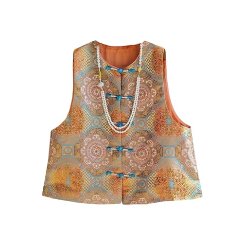 Gilet de costume vintage en brocart jacquard chic pour femme