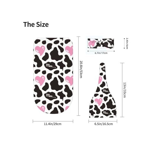 Image of Cow Print Pink Heart Baby Stuff Swaddle Blanket Wrap Baby Newborn Blanket Soft Sleep Sack Stretchy with Headband Hat Set Gift for Infant Boy Girl