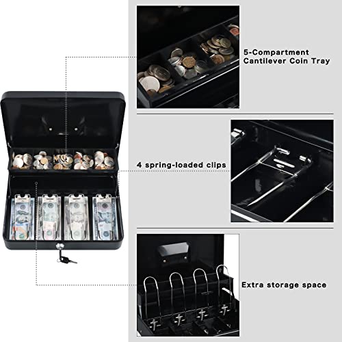 Xydled Cash Box With Money Tray And Key Lock,Tiered, Cantilever Design,4 Bill / 5 Coin Slots,11.8" X 9.5" X 3.5",Black #TOP3