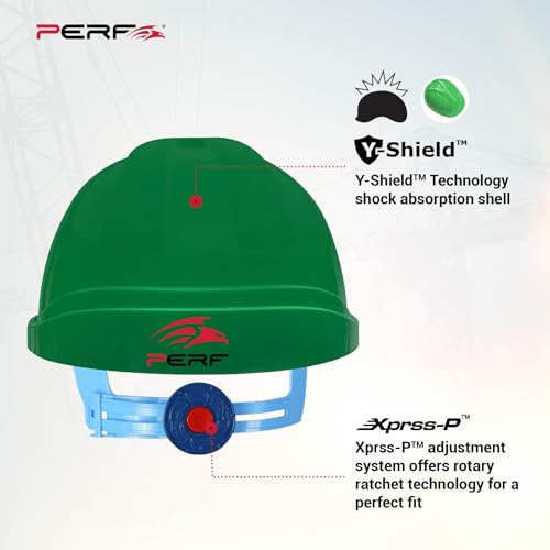 Image of PERF Safety Helmet for Construction & Outdoor Work|Easy3D Fitting System for Any Head Size|Lightweight|8-Point Support Easy Impact Absorption Sweatband|XPrssPNV(Green)