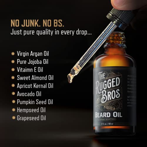 The Rugged Bros Beard Oil : With Argan Oil Serum And Jojoba Oils For Growth And Shine - Leave In Deep Conditioner, Softener, And Thickener, For All Beards And Mustaches (Unscented) #TOP3
