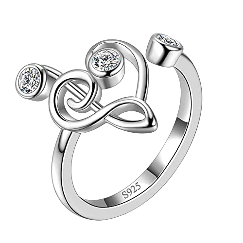 Aurora Tears Nota musical anillos ajustables 925 plata esterlina ...