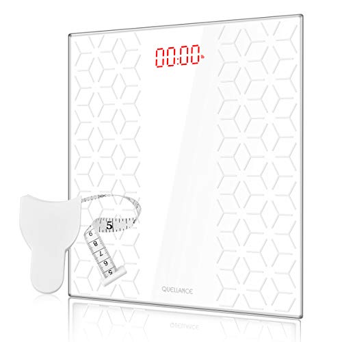 Digital Electronic Scales for Body Weight Bathroom Scale with Step-On Technology, Non-Slip Matte Platform, Up to 400 Pounds, Body Tape Measure Include, Tempered Glass with Large LED Backlight, White