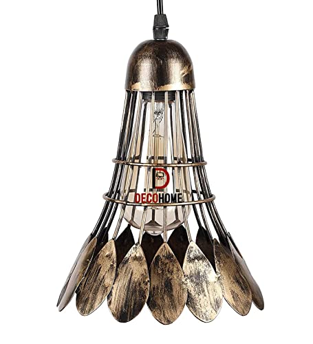 Image of DECOHOME Modern Hanging Ceiling Lamp Lights for Home & Decor | Premium Finish Pendant Light for Living Room, Bedroom & Dining Area | Stylish Indoor Lighting | Chandelier Lights (Shuttlecork-Gold)