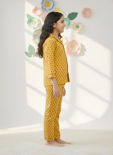Image of Yash Gallery Kids Cotton Slub Floral Printed Night Suit Pajama Set for Girl
