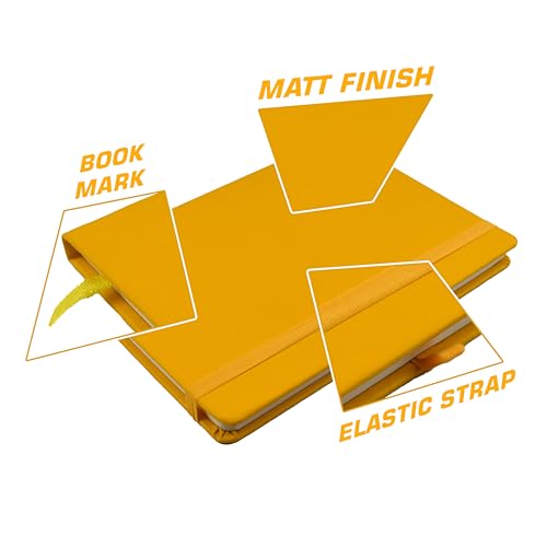 Image of Cubic Premium A5 PU Leather Hardbound Diary | Yellow Color | Elastic Closure | Built-in Bookmark | Pen Holder | Ideal for Work, Study & Journaling