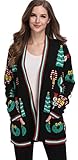 Womens Christmas Open Front Printed Winter Sweater Xmas Ugly Tree Long Sleeve Santa Cardigans Black L -  For G and PL