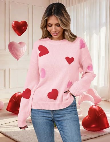 Image of Libsorge Womens Valentine Heart Sweater 2026 Valentines Day Trendy Cute Oversized Long Sleeve Pullover Sweaters