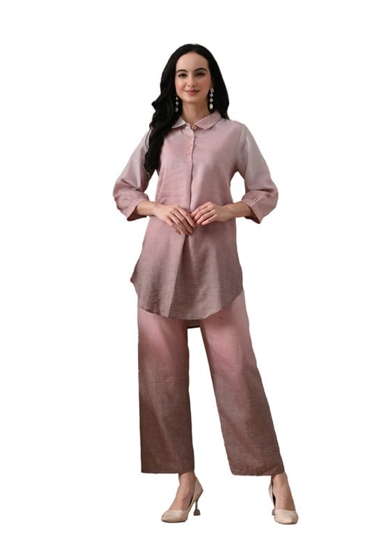 kiza Women Linen Co-ord Set | Sleeveless Tunic Top & Straight Pants | Soft Breathable Summer Outfit | Ombre Dyed Stylish Two Piece Set | Casual & Office Wear-picture-26
