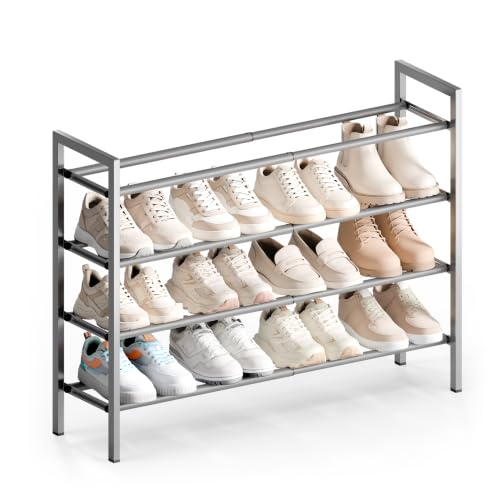 Image of Bumusty Expandable 4 Tier Shoe Organizer Rack For Closet Entryway Garage Dorm Bedroom Living Room Hallway Small Space Floor Door, Black