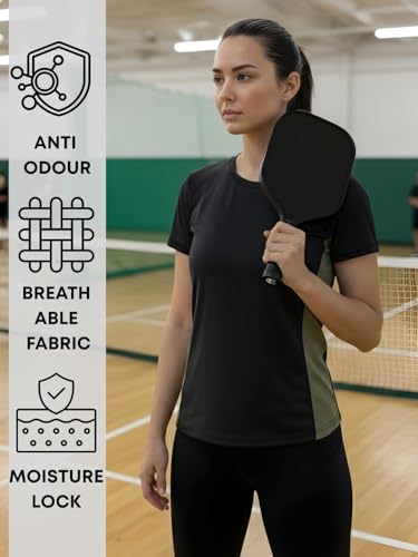 Image of White Moon Gym Tshirt for Women Workout Dry Fit t Shirt Sports Tshirt | Gym Tops for Woman | Lightweight Round Neck Breathable Half Sleeve Activewear Running Yoga Tops for Woman
