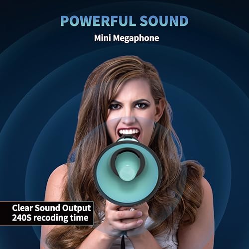 Flydot Megaphone with Speaker Microphone Siren and 240-Second Recording Bulhorn Includes Volume Control for Outdoor Events and Crowd Management Teal