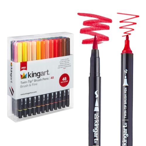 KINGART PRO Dual Twin-Tip Brush Pens, Set of 48 Unique & Vivid Colors, Watercolor Markers with Flexible Nylon Brush Tips, Professional Watercolor Pens for Painting, Drawing