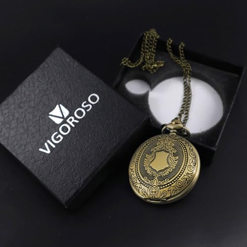 Image of VIGOROSO Mens Vintage Pocket Watch for Men Antique Quartz Pocket Watches with Chain Steampunk Flip Cover Arabic Numerals Birthday Christmas Halloween for Dad Grandpa Grandma Gift for him her