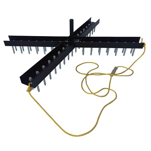 Image of Yard Tuff Cross Drag Leveler with 60 Steel Spikes, Tow Rope & Weight Post, Heavy-Duty Soil & Field Leveling Tool for Arenas & Baseball Infields, Black