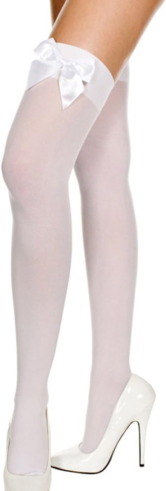 18MM Ladies Womens Opaque Over Knee Long Stockings with Satin Bows