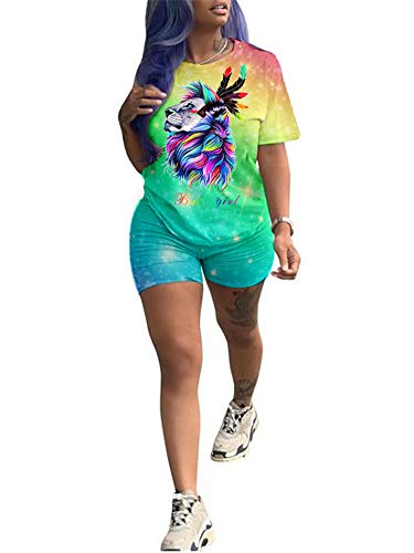 Acelitly Women's 2 Piece Outfits Short Sleeve Floral Print T-Shirts +Bodycon Shorts Set Jumpsuit Tracksuit Multicolor XX-Large