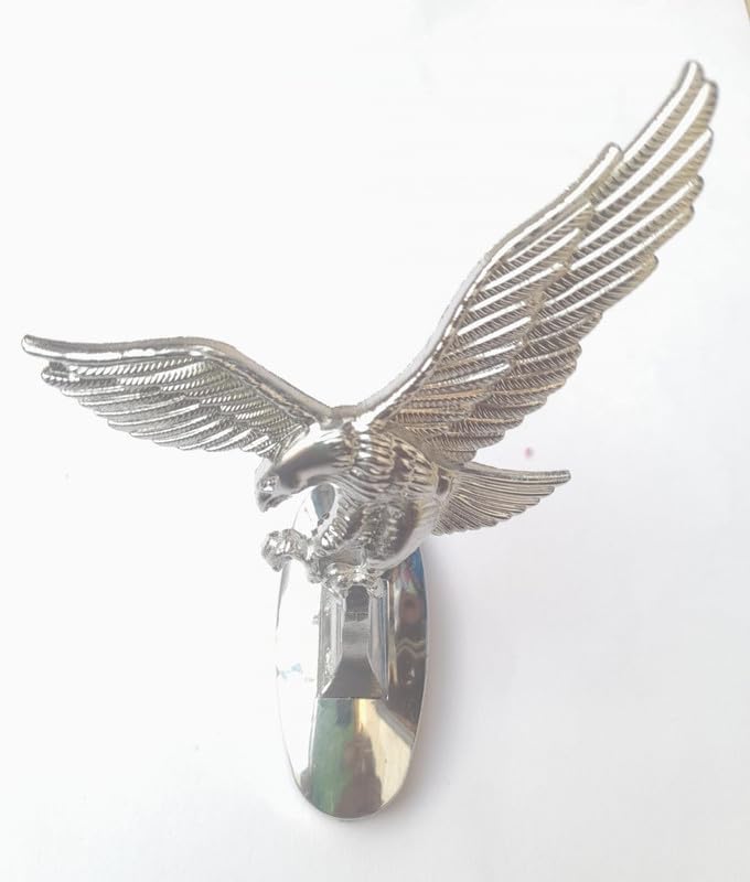 AUTONEST Car Full Chrome Front Hood Ornament Bonnet Eagle Emblem Sticker|Chrome|Pack of 1| (7cm x 10cm) Compatible with Alcazar Signature (2021)