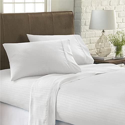 Klothy 4 Pc's Bed Sheet Set 400 Thread Count Twin Xl Cotton Sheet Set White Stripe 100% Long Staple Cotton Sheet Set, Soft Cotton Bed Sheets Extra Deep Pocket Fit Upto 15 Inch #TOP1