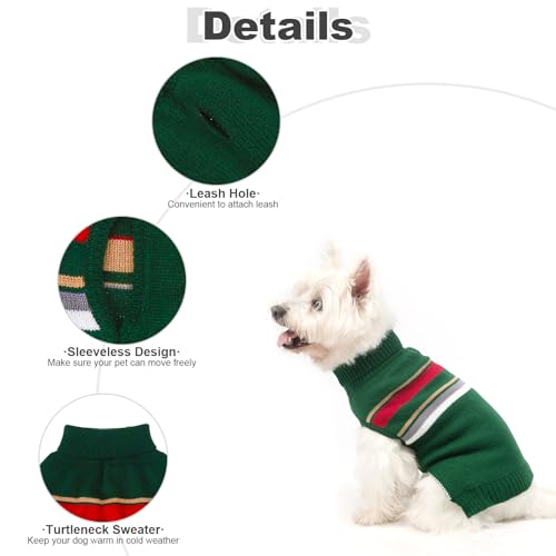 Image of PAWCHIE Dog Sweater for Medium Size Dog Girls Boys, Warm Coat Turtleneck Thick Dog Clothes with Leash Hole, Stretchy Knitted Dog Outfit for Small to Large Doggy Puppy Cat, Green M