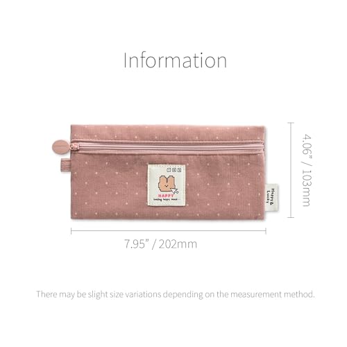 Image of Monolike Happy and Lucky Candy Dot pen case, Pink - Slim Corduroy Style Cotton Pen Pouch, Cute Aesthetic Pastel Stationery Organizer for Office